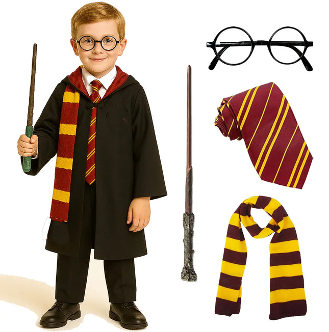 Harry Potter Costume for Kids – Wizard Robe with Wand, Glasses, Tie & Scarf (3–9 Years) fancydresswale.com