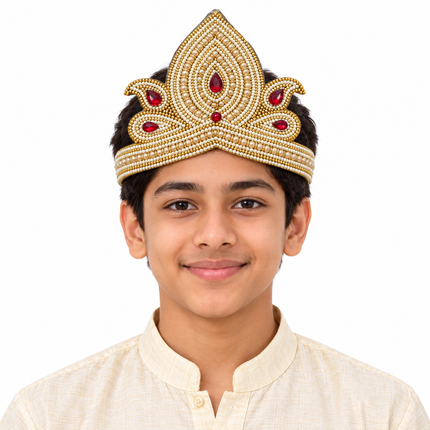 Pearl and Red Golden Mukut Crown for Kids (12-15 Years) – Pack of 6