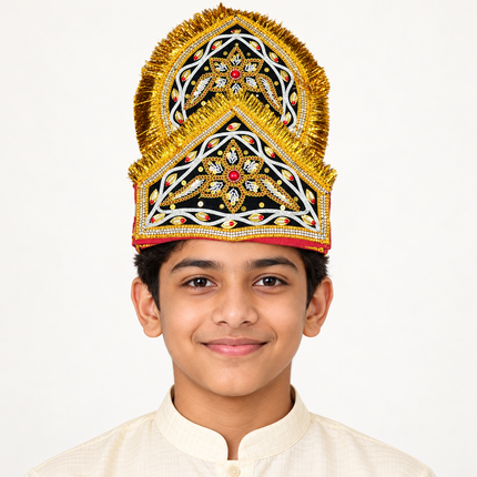 Handmade Double Mukut Crown for Kids (10+ Years) – Red and Black