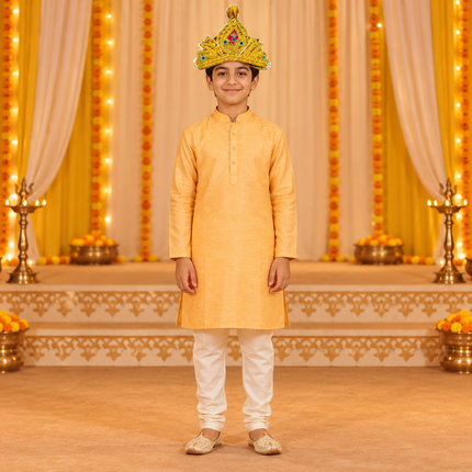 Royal Golden Mukut Crown with Green Jewel for Kids (12-15 Years) – Set of 12