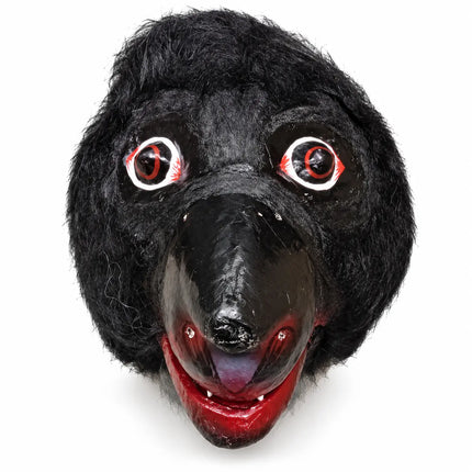 Black Jambavan Mask with painted eyes and glossy snout on white background