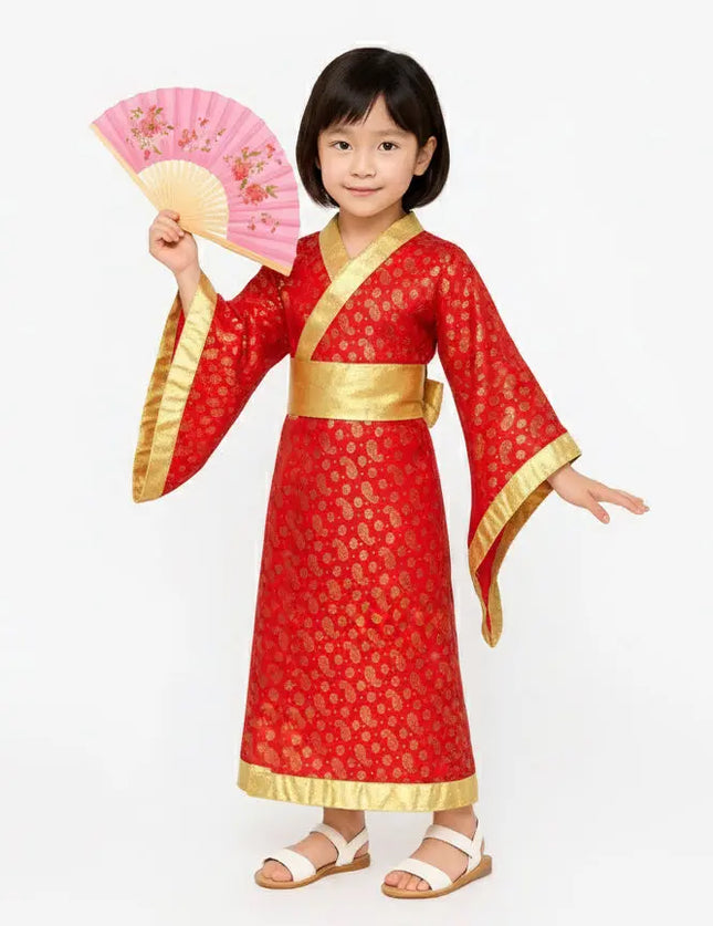 Japanese Kimono Costume for Girls Perfect for School Events & Cultural Day -Red Fancydresswale