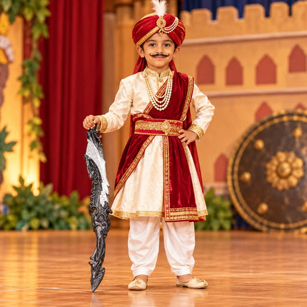 Royal costume styling with black and silver-tone Kali Khadak