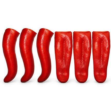 Six-piece red theatrical tongue prop set for Kali Maa costume