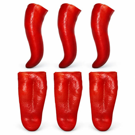 Six red tongue props in curved and wide designs