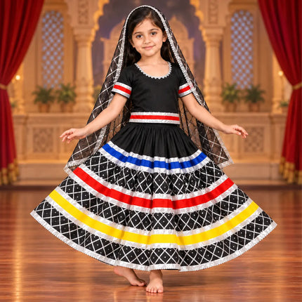 Kali/Taadka Lehenga Heavy – Black & Multicolour Fancy Dress Costume fancydresswale.com