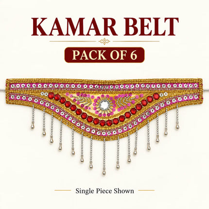 Kamar Belt (Big) – Golden Red-Stone Costume Waist Belt (Pack of 6) fancydresswale.com