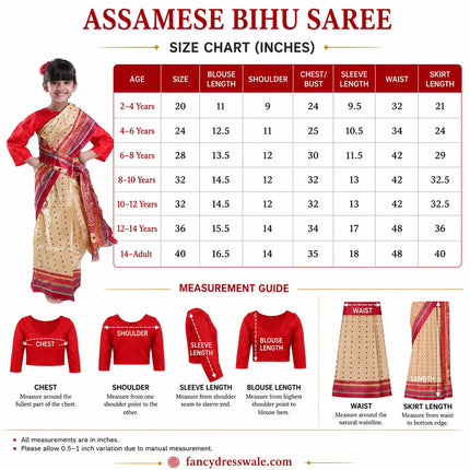 KidAssamese Saree Lightweight Bihu dress Dance Saree with Matching Blouse Ready-to-Wear Fancy Dress Fancydresswale