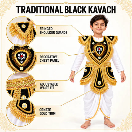 Kids Black Kavach Warrior Costume Set - Traditional Mythological Fancy Dress Fancydresswale.com