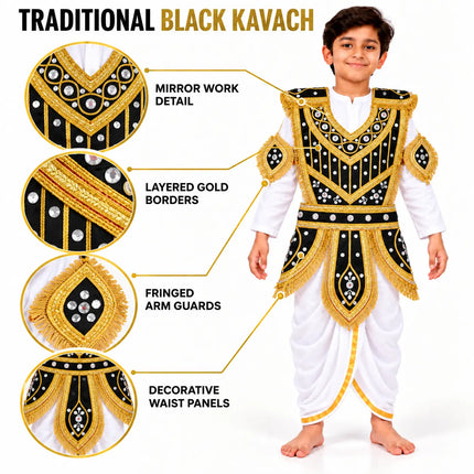 Kids Black & Gold Kavach - Mythological Warrior Fancy Dress fancydresswale.com
