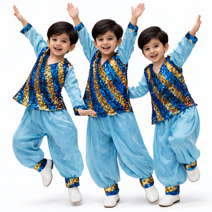 Kids Blue Sequin Dhoti Kurta western dance dress Costume | Boys Party Wear & Dance Dress for School Functions Fancydresswale.com
