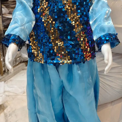 Kids Blue Sequin Dhoti Kurta western dance dress Costume | Boys Party Wear & Dance Dress for School Functions Fancydresswale.com