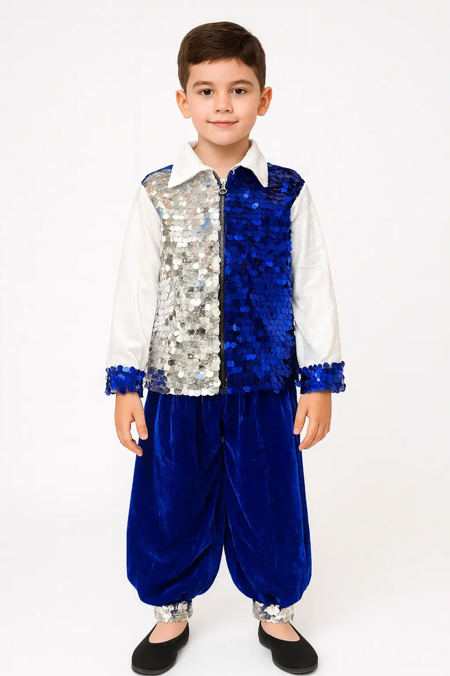 Kids Blue & Silver Sequin Dance Costume – Stage Performance & Fancy Dress Outfit Fancydresswale.com
