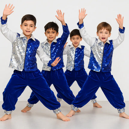 Kids Blue & Silver Sequin Dance Costume – Stage Performance & Fancy Dress Outfit Fancydresswale.com