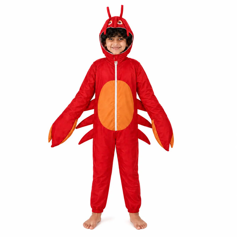 Kids Crab Fancy Dress Costume – Cute Red Sea Animal Jumpsuit with Attached Hood fancydresswale.com