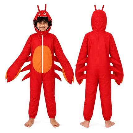 Kids Crab Fancy Dress Costume – Cute Red Sea Animal Jumpsuit with Attached Hood fancydresswale.com