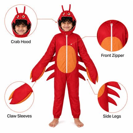 Kids Crab Fancy Dress Costume – Cute Red Sea Animal Jumpsuit with Attached Hood fancydresswale.com