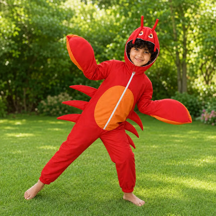 Kids Crab Fancy Dress Costume – Cute Red Sea Animal Jumpsuit with Attached Hood fancydresswale.com