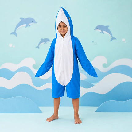 Kids Dolphin Fancy Dress Costume – Cute Ocean Sea Animal Jumpsuit with Attached Hood fancydresswale.com