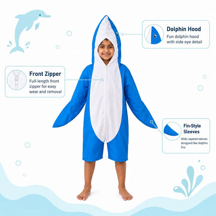 Kids Dolphin Fancy Dress Costume – Cute Ocean Sea Animal Jumpsuit with Attached Hood fancydresswale.com