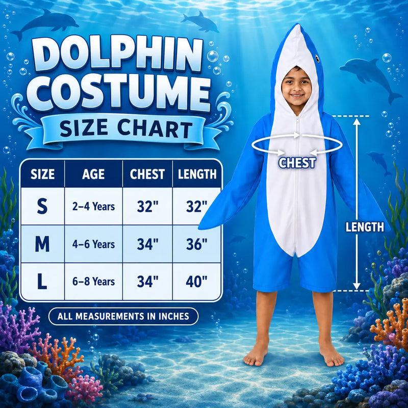 Kids Dolphin Fancy Dress Costume – Cute Ocean Sea Animal Jumpsuit with Attached Hood fancydresswale.com