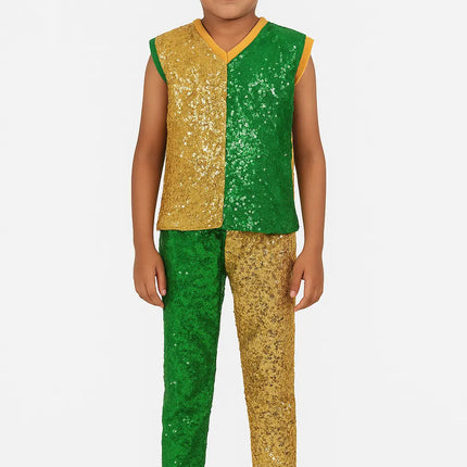 Kids Gold & Green Sequin Dance Costume for Annual Functions, Stage Shows & Fancy Dress – Unisex Fancydresswale.com