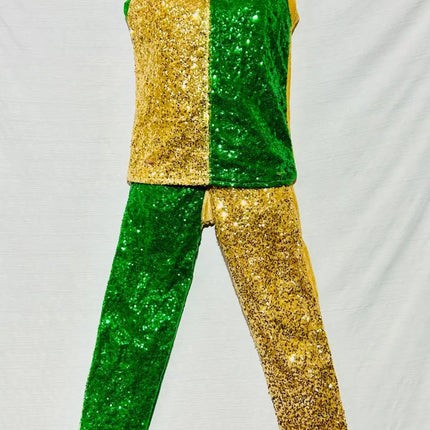 Kids Gold & Green Sequin Dance Costume for Annual Functions, Stage Shows & Fancy Dress – Unisex Fancydresswale.com