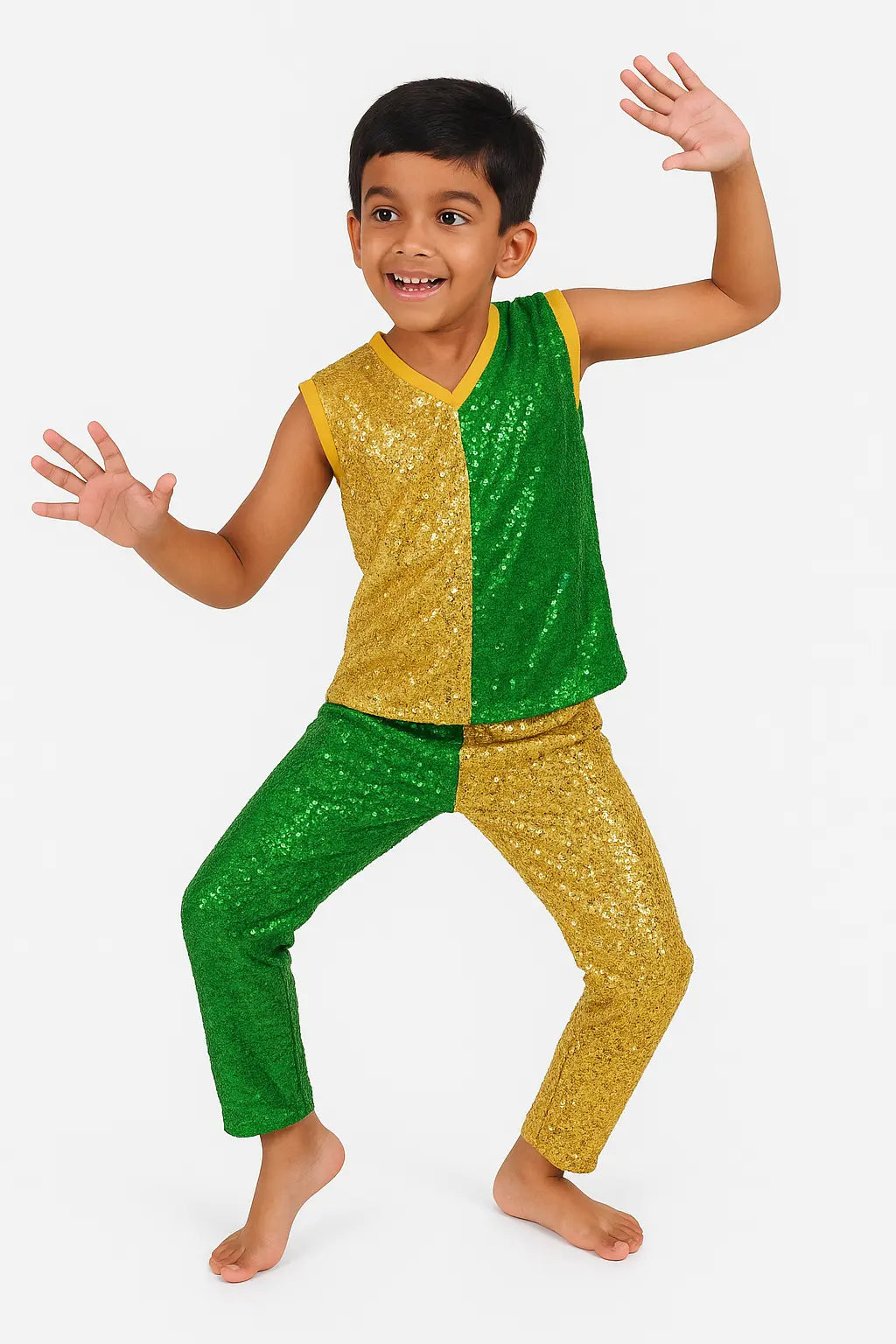 western dance dress Kids Gold & Green Sequin Western Dance Dress - Perfect  for Any Occasion  fancydresswale.com