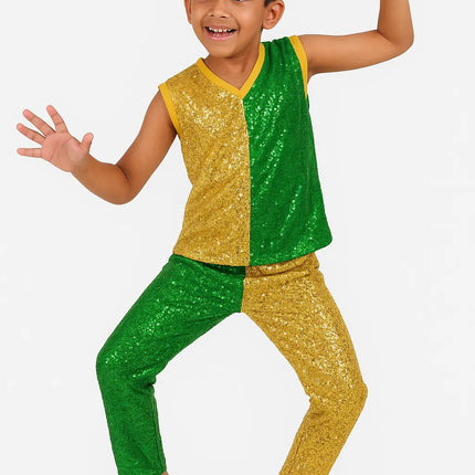 Kids Gold & Green Sequin Dance Costume for Annual Functions, Stage Shows & Fancy Dress – Unisex Fancydresswale.com