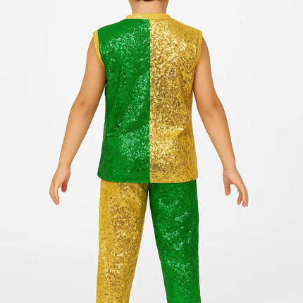 Kids Gold & Green Sequin Dance Costume for Annual Functions, Stage Shows & Fancy Dress – Unisex Fancydresswale.com