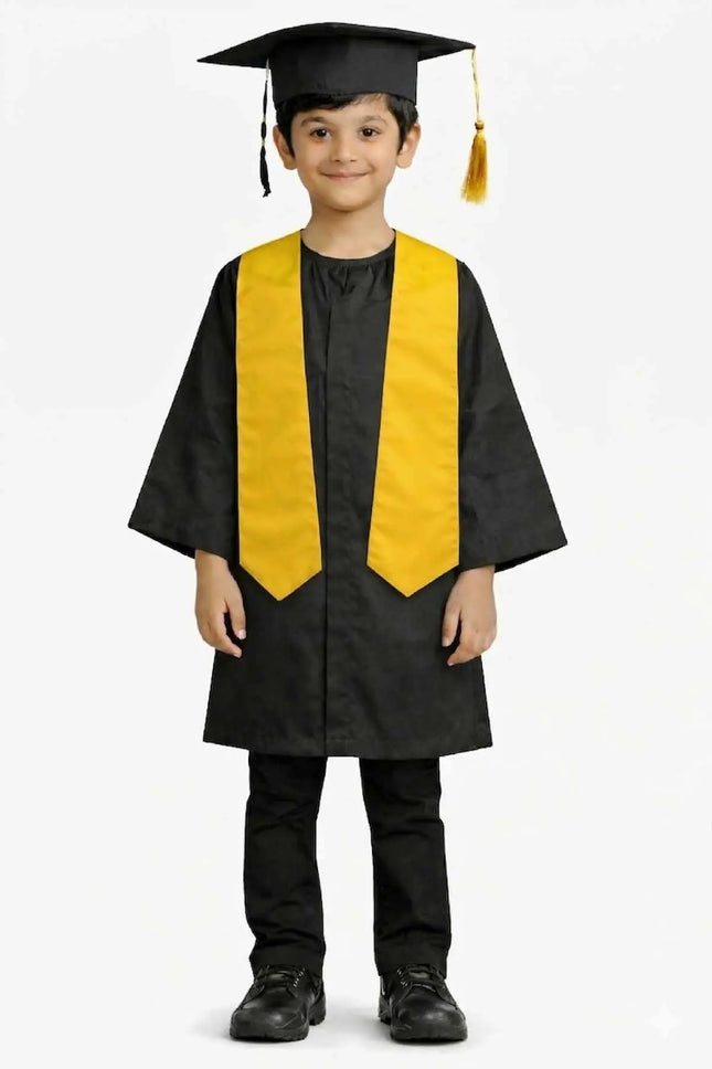 Kids Graduation Costume Set – Black Convocation Gown with Cap & Yellow Stole | School Graduation Dress for Boys & Girls | Fancy Dress Costume (3-8 Years) Fancydresswale
