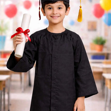 Kids Graduation Costume Set – Black Convocation Gown with Cap & Yellow Stole | School Graduation Dress for Boys & Girls | Fancy Dress Costume (3-8 Years) Fancydresswale