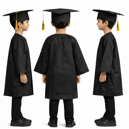 Kids Graduation Costume Set – Black Convocation Gown with Cap & Yellow Stole | School Graduation Dress for Boys & Girls | Fancy Dress Costume (3-8 Years) Fancydresswale