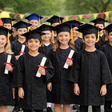 Kids Graduation Costume Set – Black Convocation Gown with Cap & Yellow Stole | School Graduation Dress for Boys & Girls | Fancy Dress Costume (3-8 Years) Fancydresswale