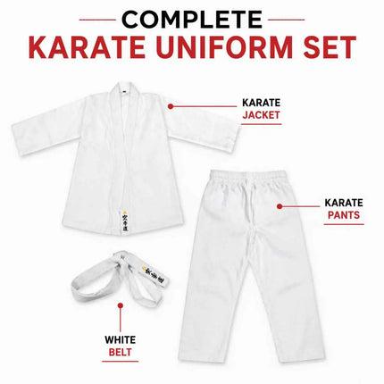 Kids Karate Uniform (Gi) Set with White Belt | Training Martial Arts Dress for Boys & Girls | Soft Breathable Fabric | Age 4–15 Years fancydresswale.com