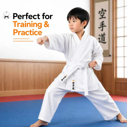 Kids Karate Uniform (Gi) Set with White Belt | Training Martial Arts Dress for Boys & Girls | Soft Breathable Fabric | Age 4–15 Years fancydresswale.com