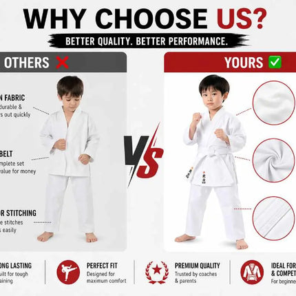 Kids Karate Uniform (Gi) Set with White Belt | Training Martial Arts Dress for Boys & Girls | Soft Breathable Fabric | Age 4–15 Years fancydresswale.com
