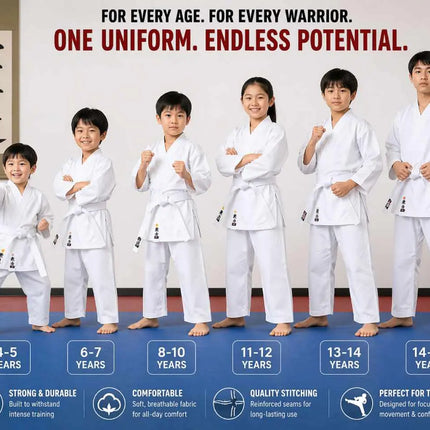 Kids Karate Uniform (Gi) Set with White Belt | Training Martial Arts Dress for Boys & Girls | Soft Breathable Fabric | Age 4–15 Years fancydresswale.com