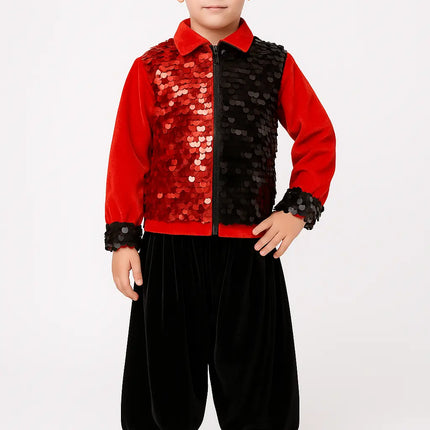 Kids Red & Black Sequin Dance Costume – School Function & Stage Performance Dress Fancydresswale.com