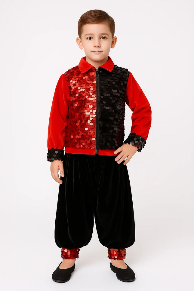 Kids Red & Black Sequin Dance Costume – School Function & Stage Performance Dress Fancydresswale.com