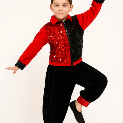 Kids Red & Black Sequin Dance Costume – School Function & Stage Performance Dress Fancydresswale.com