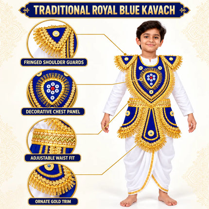 Kids Royal Blue Kavach Warrior Costume Set - Traditional Mythological Fancy Dress Fancydresswale.com