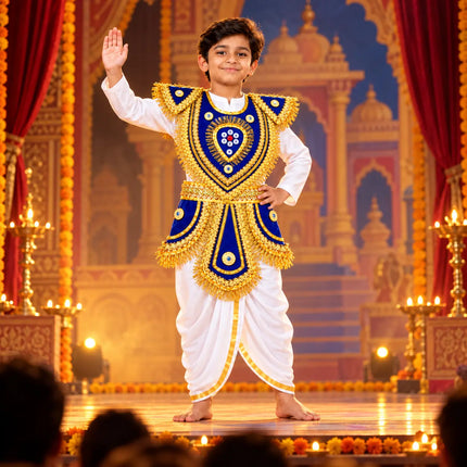 Kids Royal Blue Kavach Warrior Costume Set - Traditional Mythological Fancy Dress Fancydresswale.com