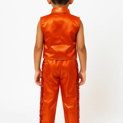 Kids Shiny Orange Dance Costume – Sequins Stage Performance Dress for Boys (Top & Pants Set) Fancydresswale.com