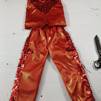 Kids Shiny Orange Dance Costume – Sequins Stage Performance Dress for Boys (Top & Pants Set) Fancydresswale.com