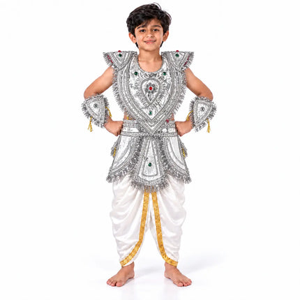Kids Silver Kavach & Dhoti Costume Set (4–7 Years) fancydresswale.com