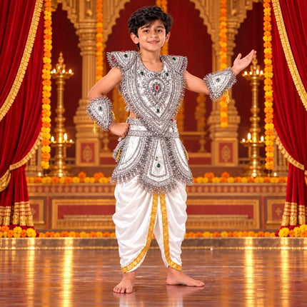 Kids Silver Kavach & Dhoti Costume Set (4–7 Years) fancydresswale.com