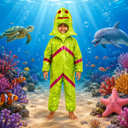 Kids Starfish Fancy Dress Costume – Cute Yellow & Red Sea Animal Jumpsuit with Attached Hood fancydresswale.com