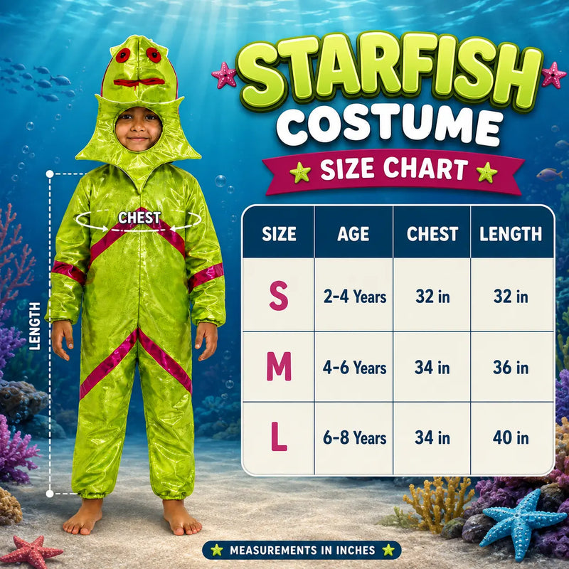 Kids Starfish Fancy Dress Costume – Cute Yellow & Red Sea Animal Jumpsuit with Attached Hood fancydresswale.com