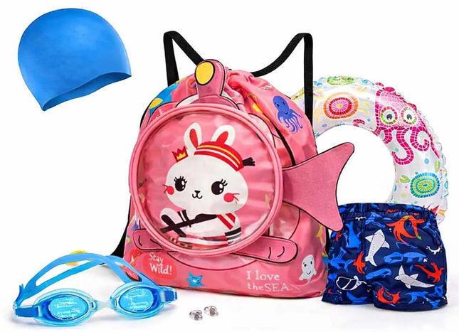 Kids Swimming Kit Set (3–8 Years) – Swim Bag with Cap, Goggles, Shorts & Inflatable Ring – Beach & Pool Combo Pack fancydresswale.com